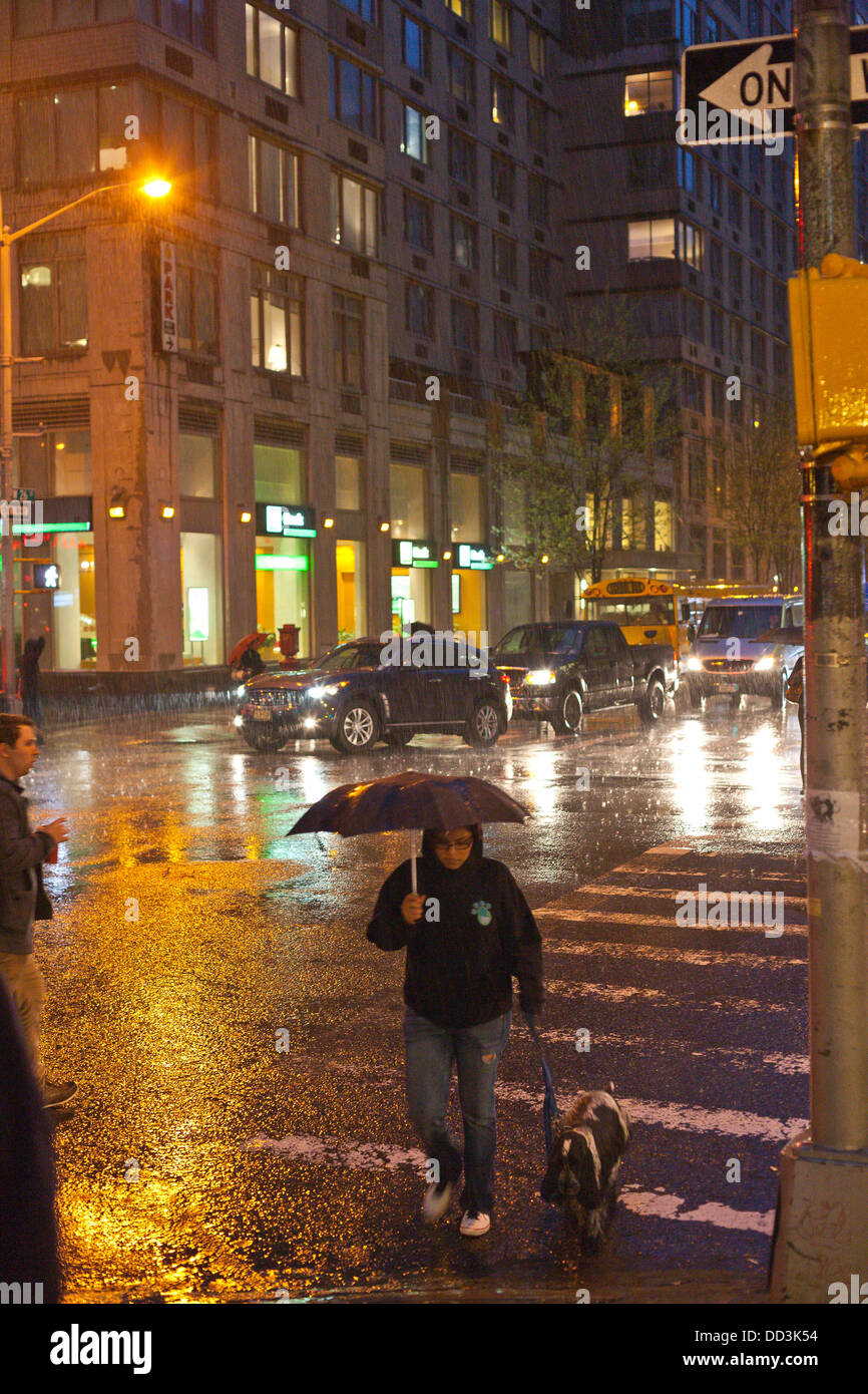 Manhattan su una notte piovosa in primavera Foto Stock