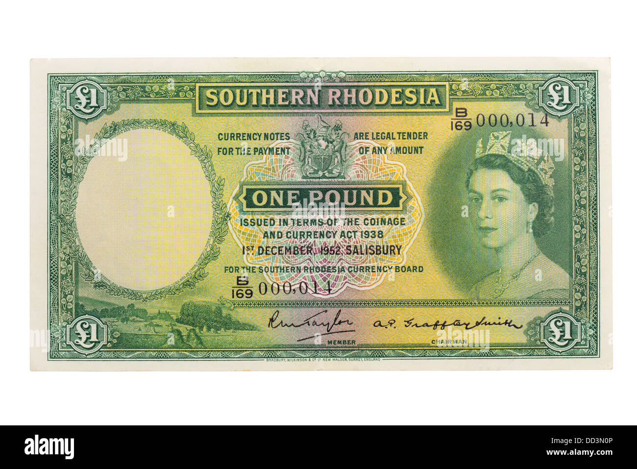 Uno rhodesiano pound nota, Rodesia del Sud Africa Foto Stock