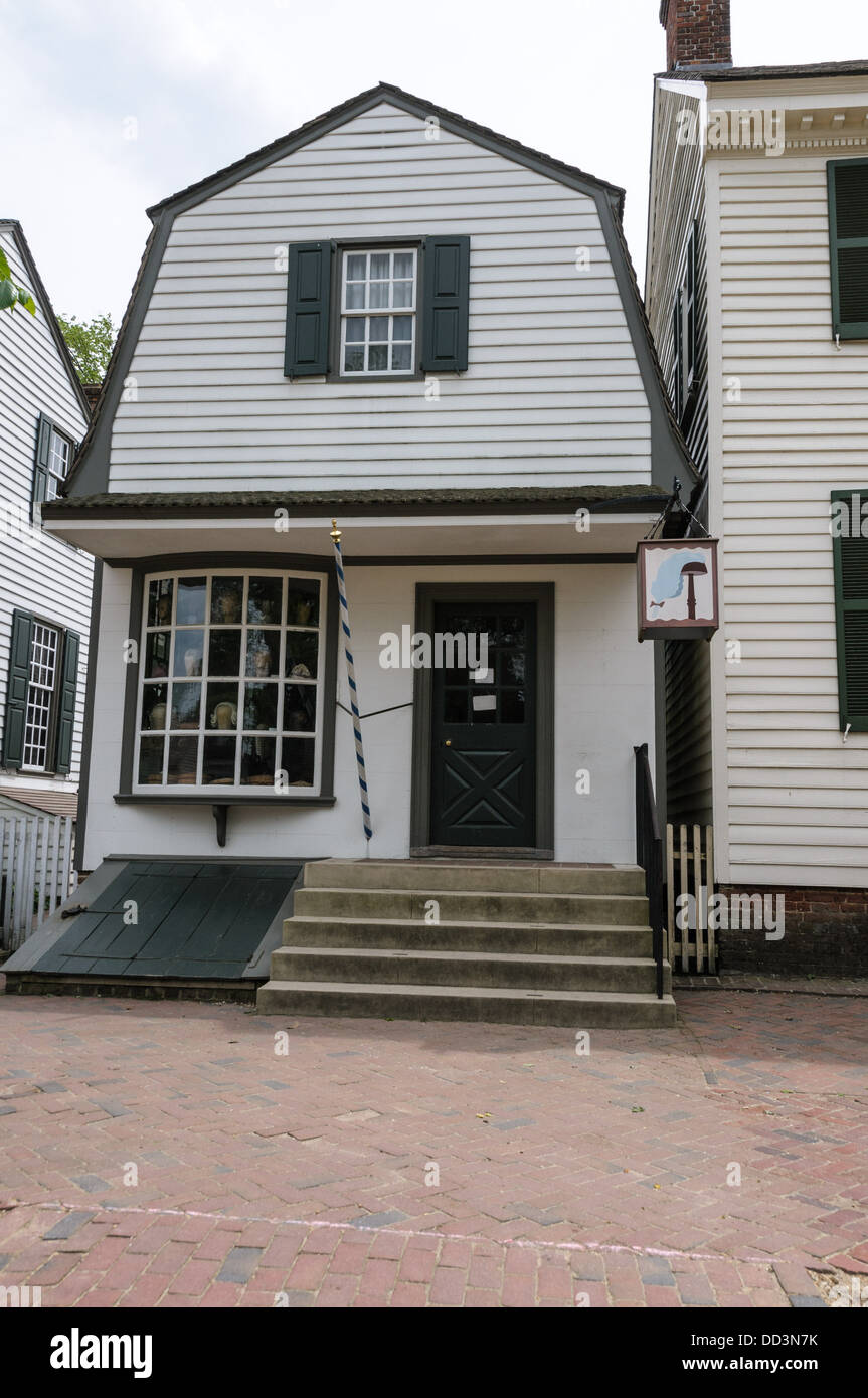 King Arms Barber Shop (Wigmaker), duca di Gloucester Street, Colonial Williamsburg, Virginia Foto Stock