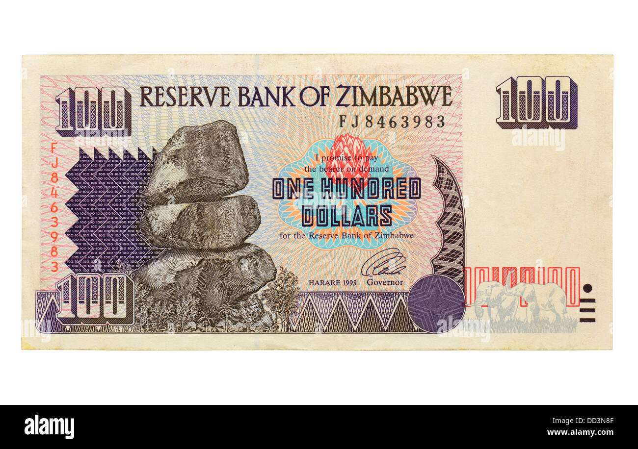 Lo Zimbabwe un centinaio di dollar nota Foto Stock