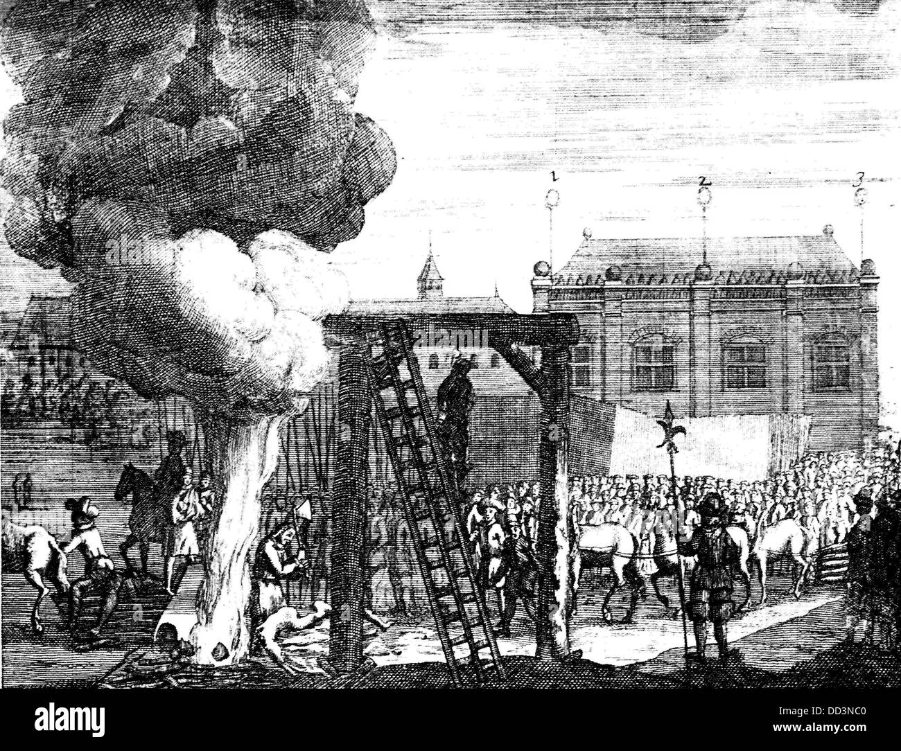 L'esecuzione di Oliver Cromwell, Henry Ireton e John Bradshaw nel 1661 Foto Stock