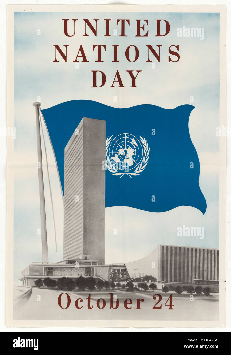 Un poster per il giorno delle Nazioni Unite, creato per celebrare le Nazioni Unite e la sua missione globale, promuovendo la pace, la cooperazione internazionale e i diritti umani. Foto Stock