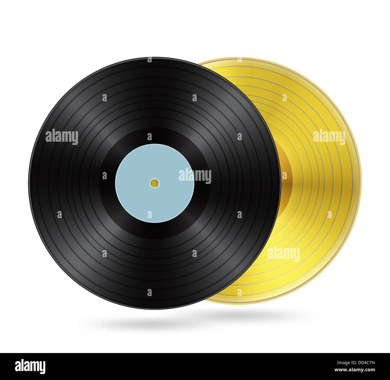 Vinile nero e golden disco con etichetta vuota Foto Stock