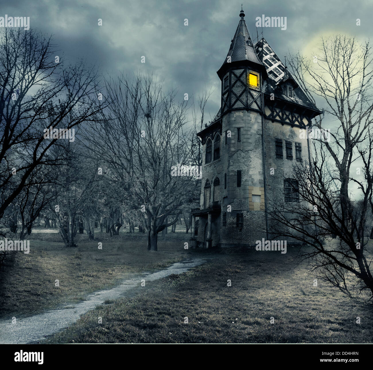 Il design di Halloween con Haunted House Foto Stock