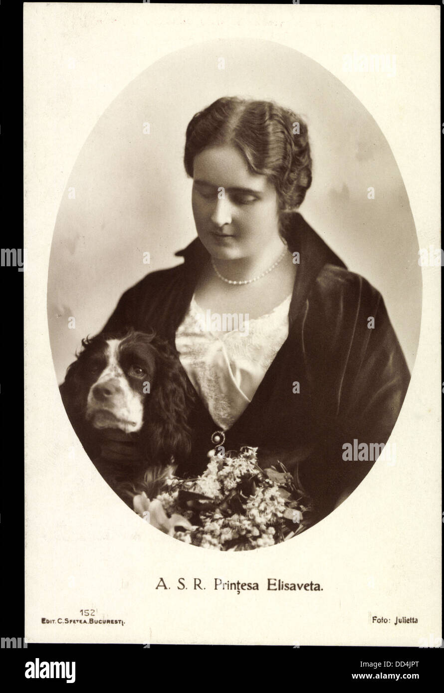 Ak A.S.R. Printesa Elisaveta, Adel Rumänien, Prinzessin, Hund; Foto Stock
