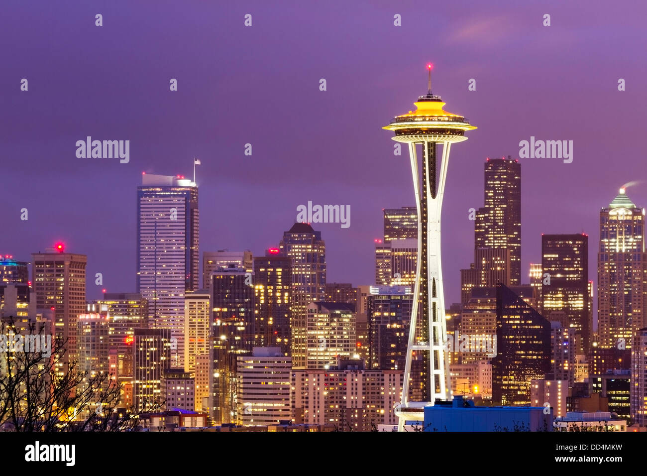 Seattle, Washington skyline della città con lo Space Needle Foto Stock