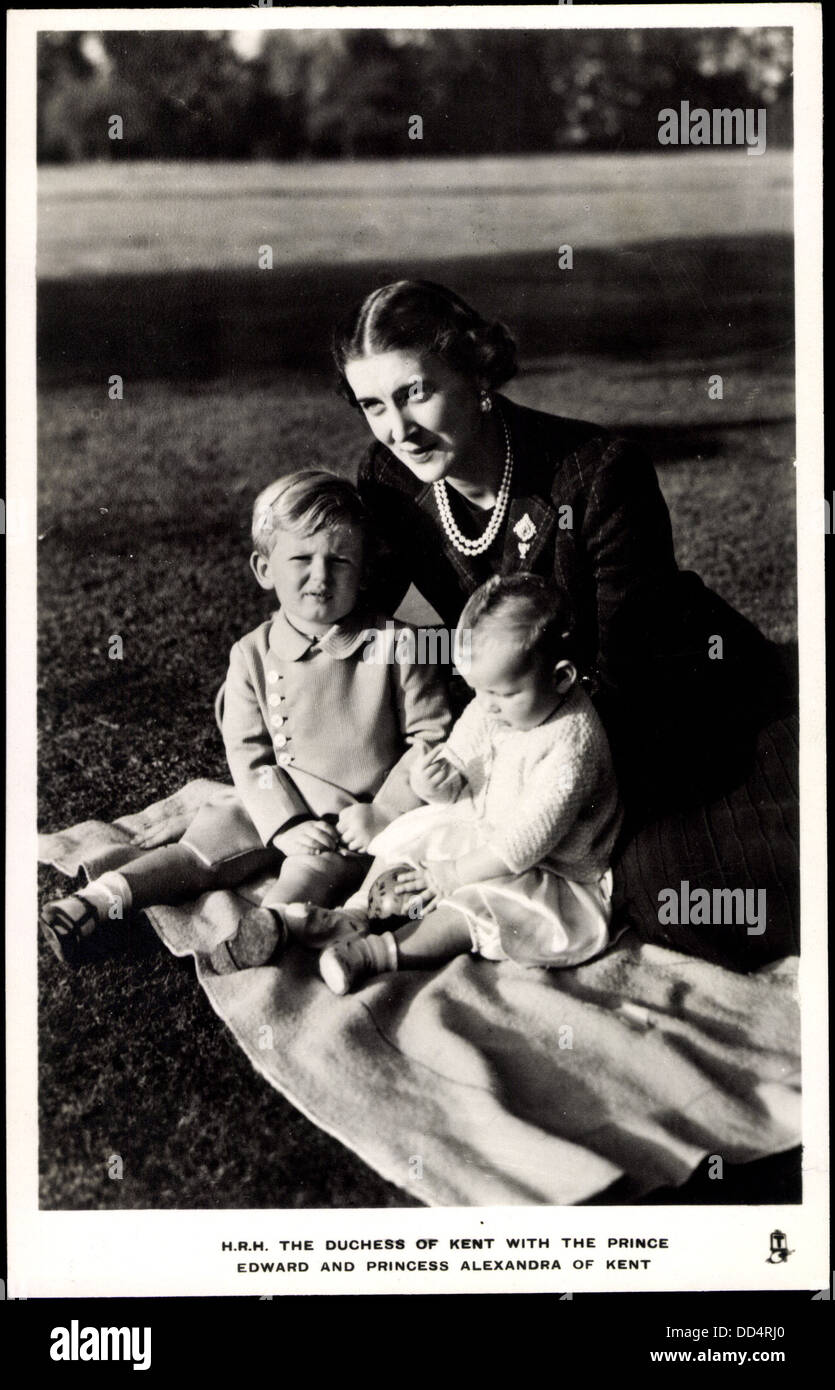 Ak H.R.M. La Duchessa di Kent, Prince Edward, la Principessa Alexandra; Foto Stock
