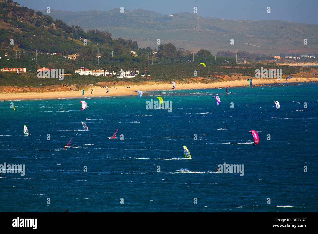 Kitesurf a Tarifa, Spagna. Foto Stock