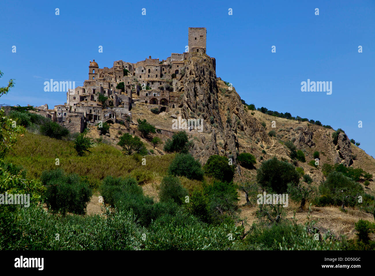 Craco, Matera, Basilicata, Italia, Italia. Villaggio abbandonato di frana. Guardare la lista del World Monuments Fund. Solo editoriale Foto Stock