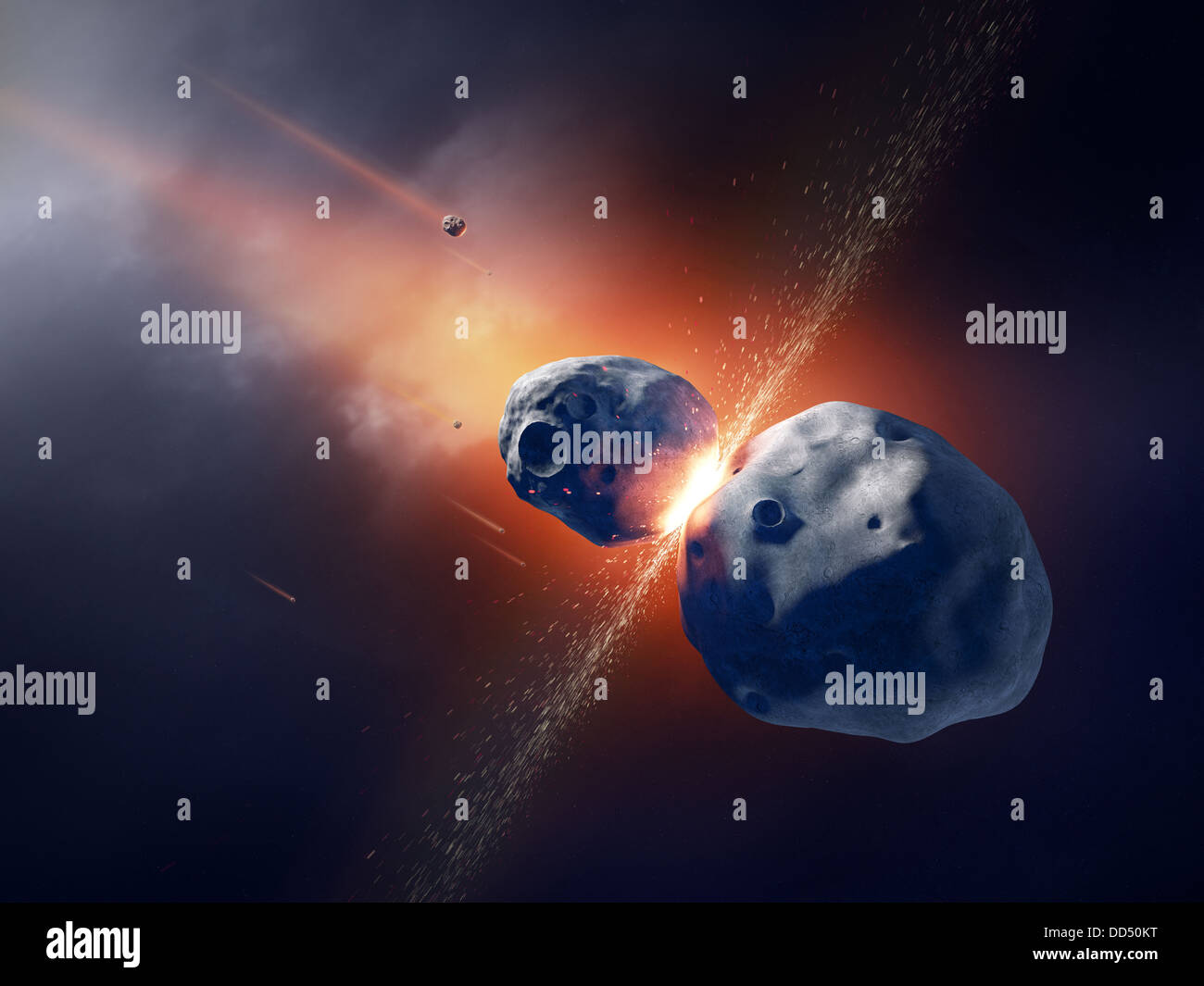 Gli asteroidi si scontrano e esplodere nello spazio profondo Foto Stock