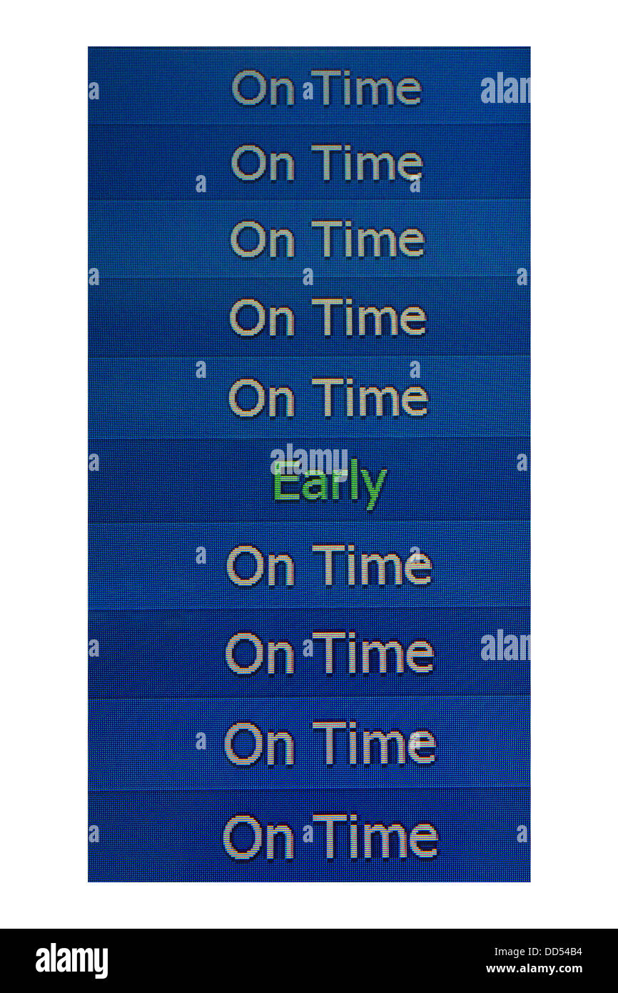 Aeroporto arrivi elettronico di bordo che mostra un volo presto tra in orario voli Foto Stock