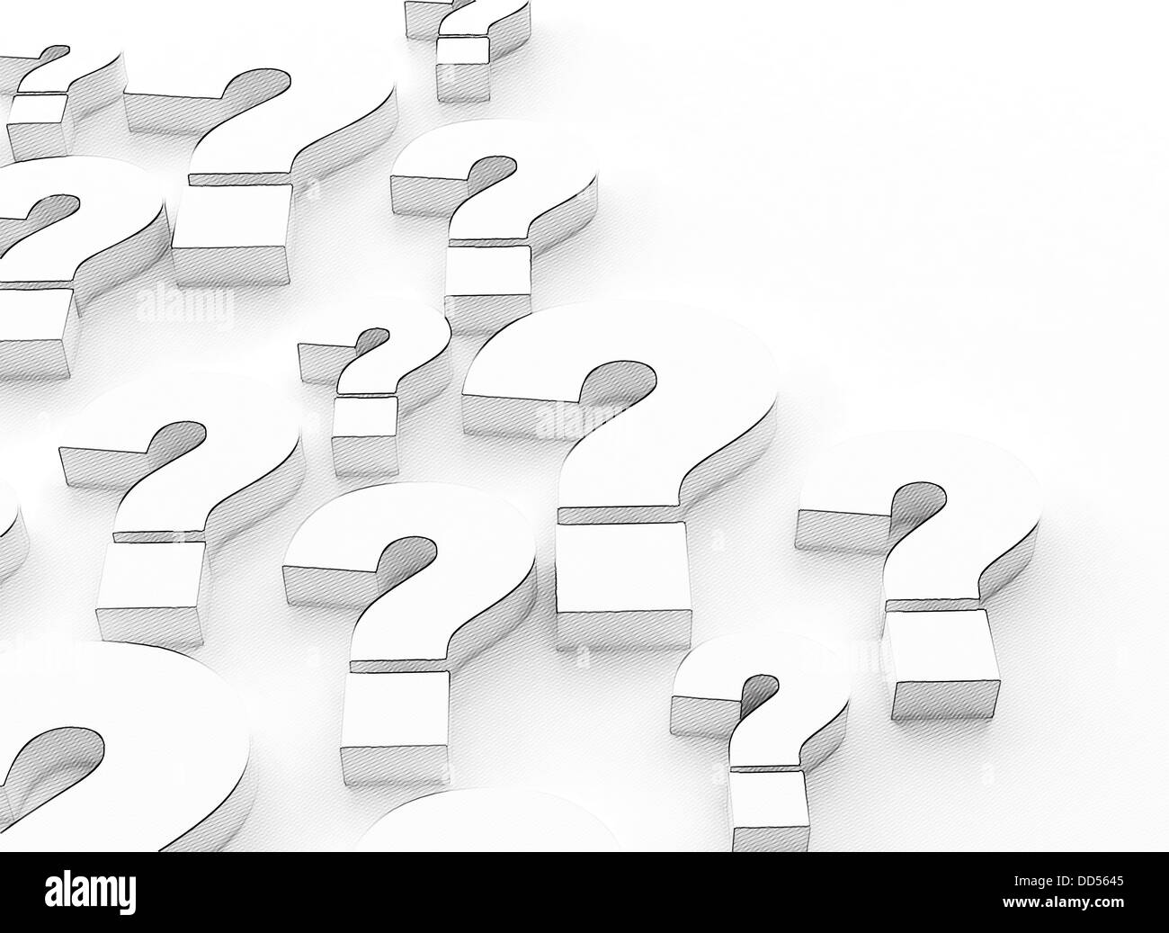 White 3d interrogativi in background Foto Stock