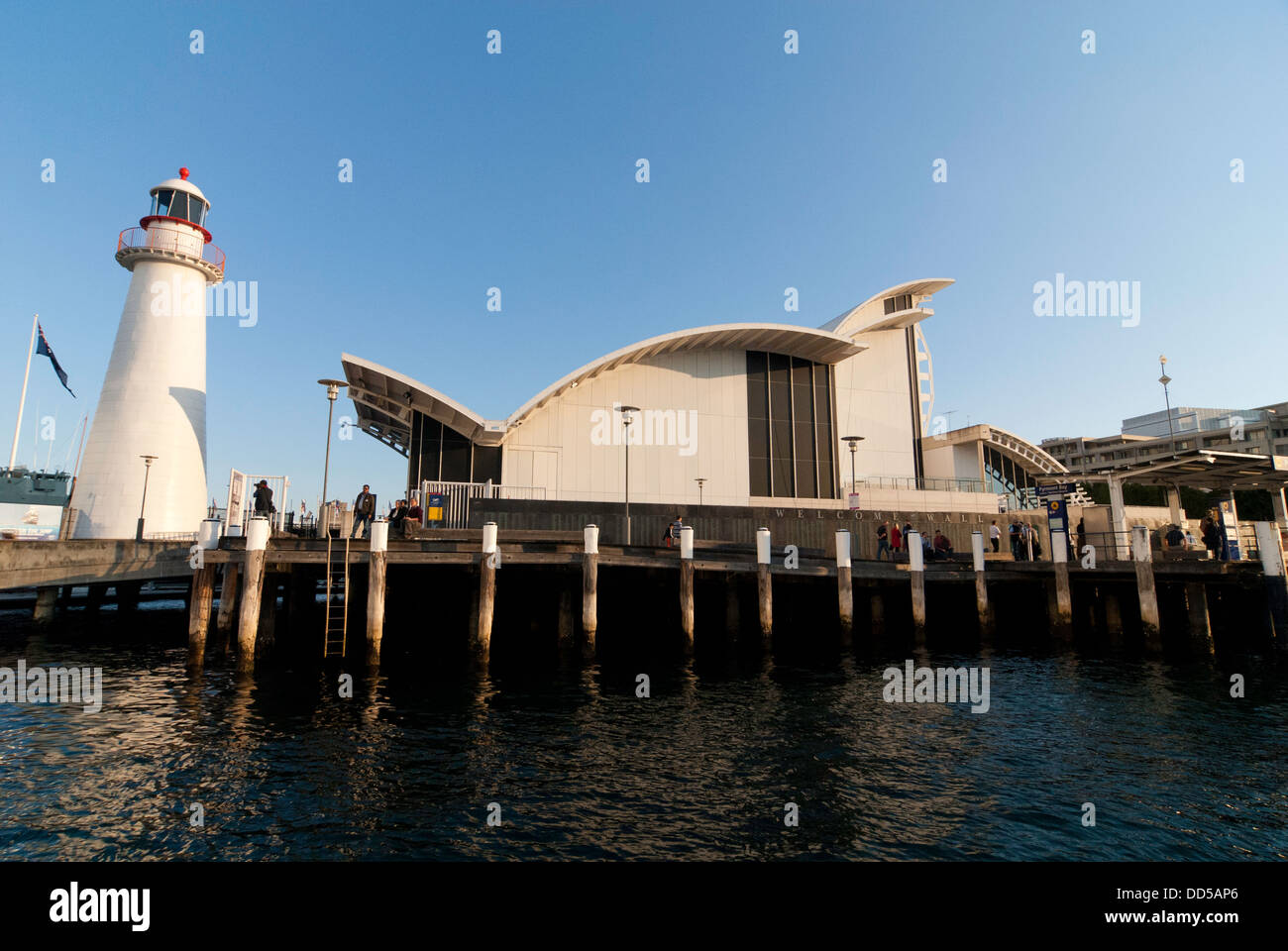 Faro, Australian Maritime Museum e parete di benvenuto a Darling Harbour, Sydney, Australia Foto Stock