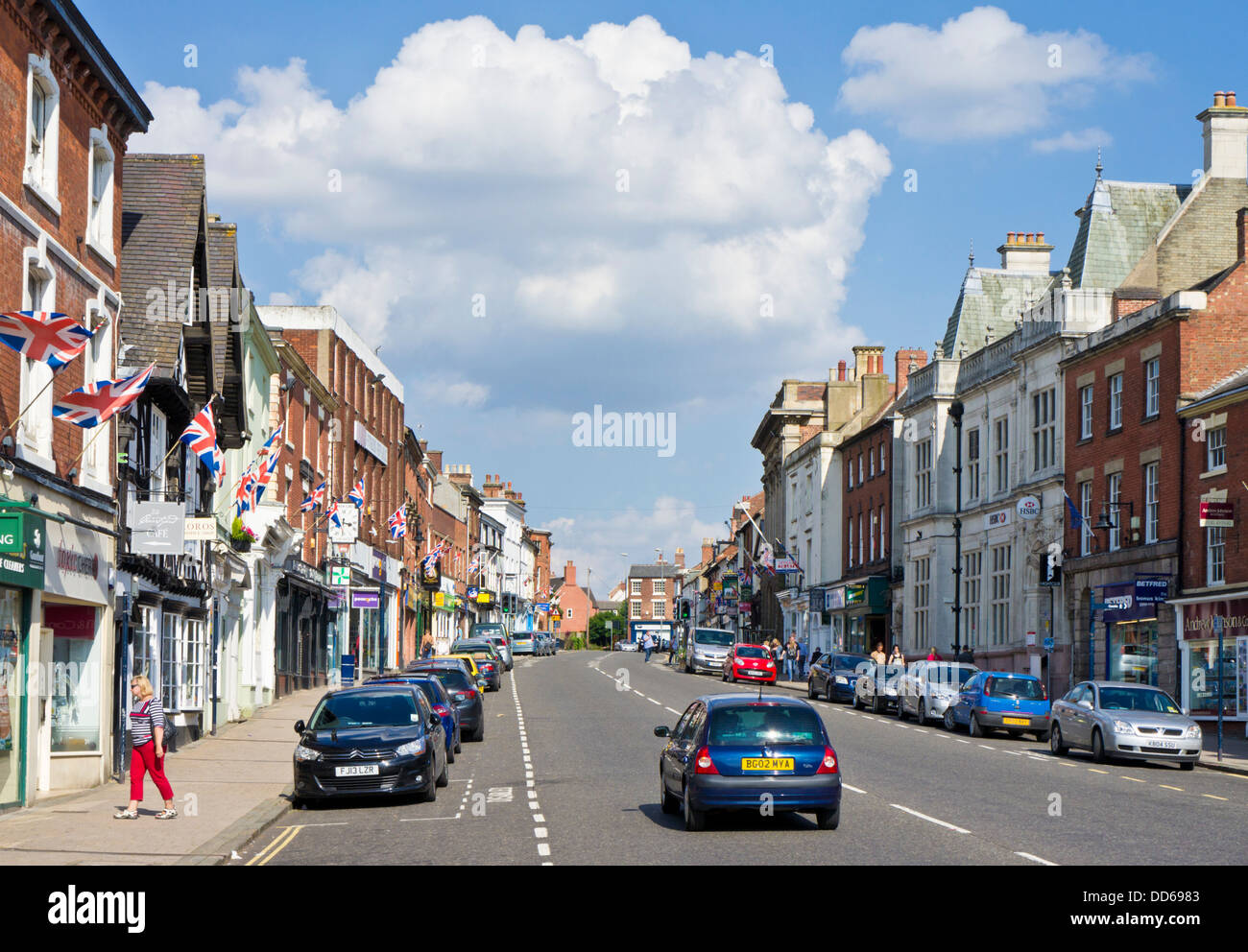La strada principale di Ashby de la zouch - la strada del mercato nel centro della città di Ashby de la Zouch, una piccola città mercato nel nord-ovest del Leicestershire Inghilterra Regno Unito Europa Foto Stock