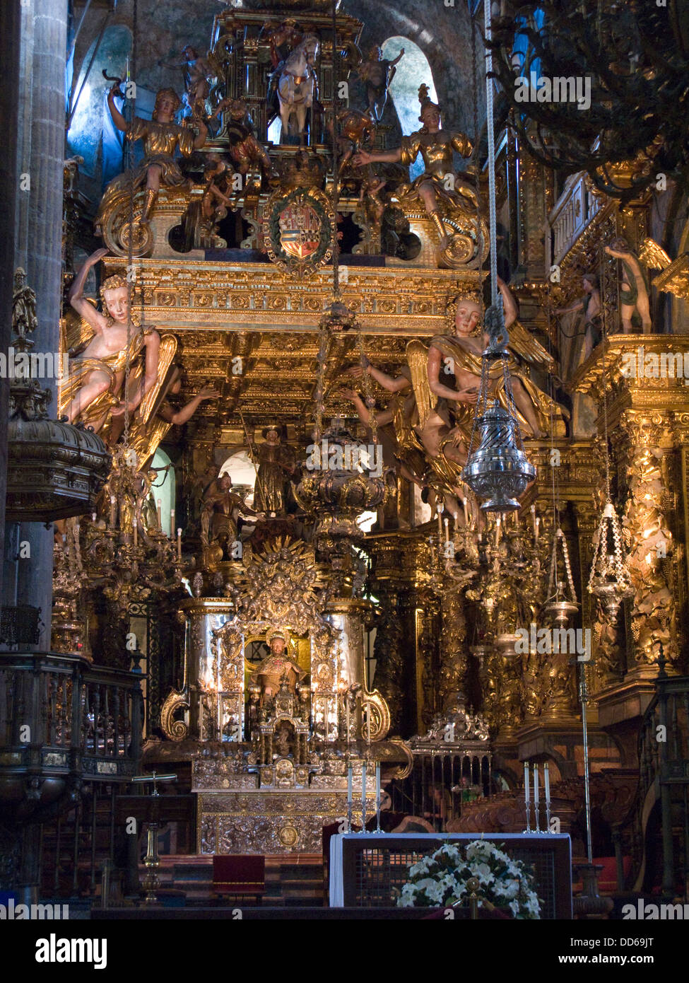 Principale alterare gotica Cattedrale di San Giacomo a Santiago de Compostela Galizia Spagna Foto Stock