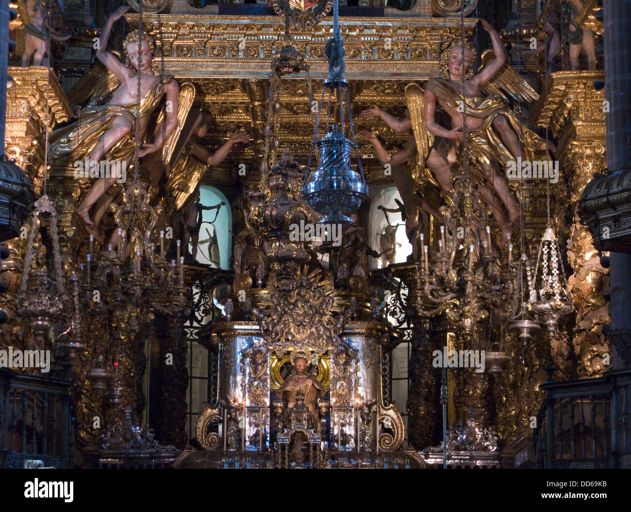 Principale alterare gotica Cattedrale di San Giacomo a Santiago de Compostela Galizia Spagna Foto Stock