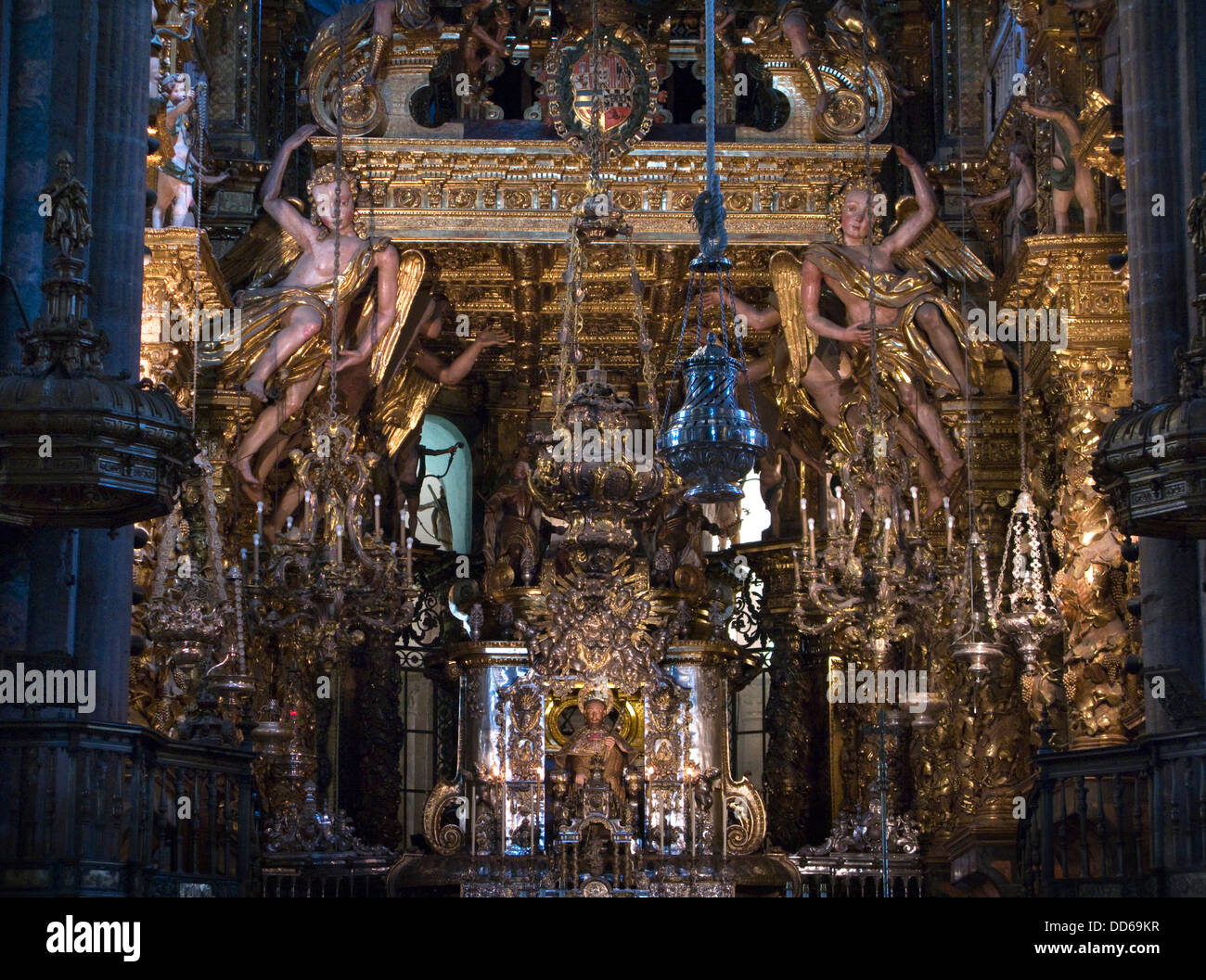 Principale alterare gotica Cattedrale di San Giacomo a Santiago de Compostela Galizia Spagna Foto Stock