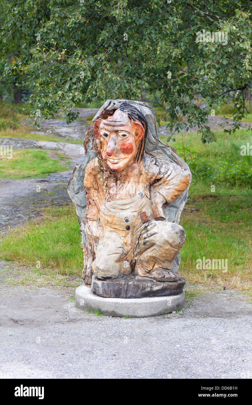 Una strada di scultura decorativa Troll norvegese Foto Stock