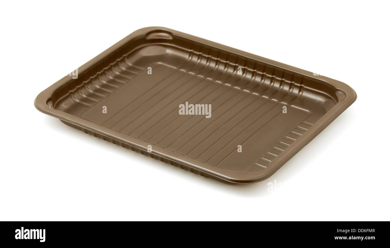 Vuoto in plastica marrone imballaggio alimentare il vassoio isolato su bianco Foto Stock