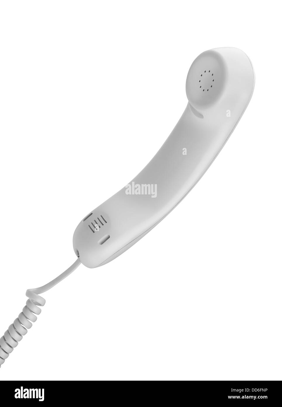 White cornetta telefonica isolata su bianco Foto Stock
