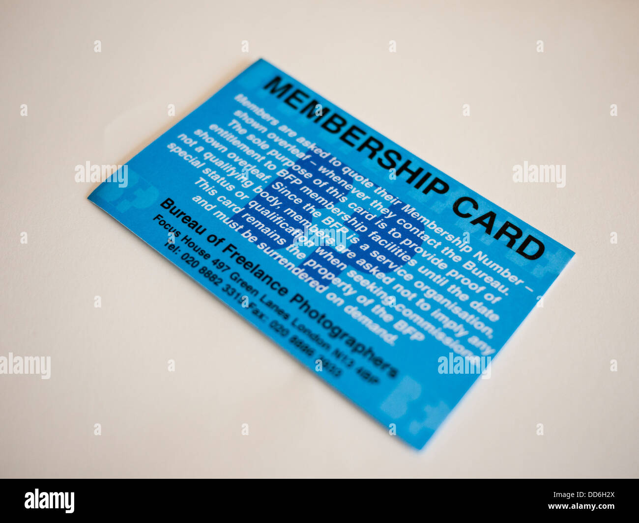 Ufficio di presidenza di fotografi freelance membership card. Foto Stock