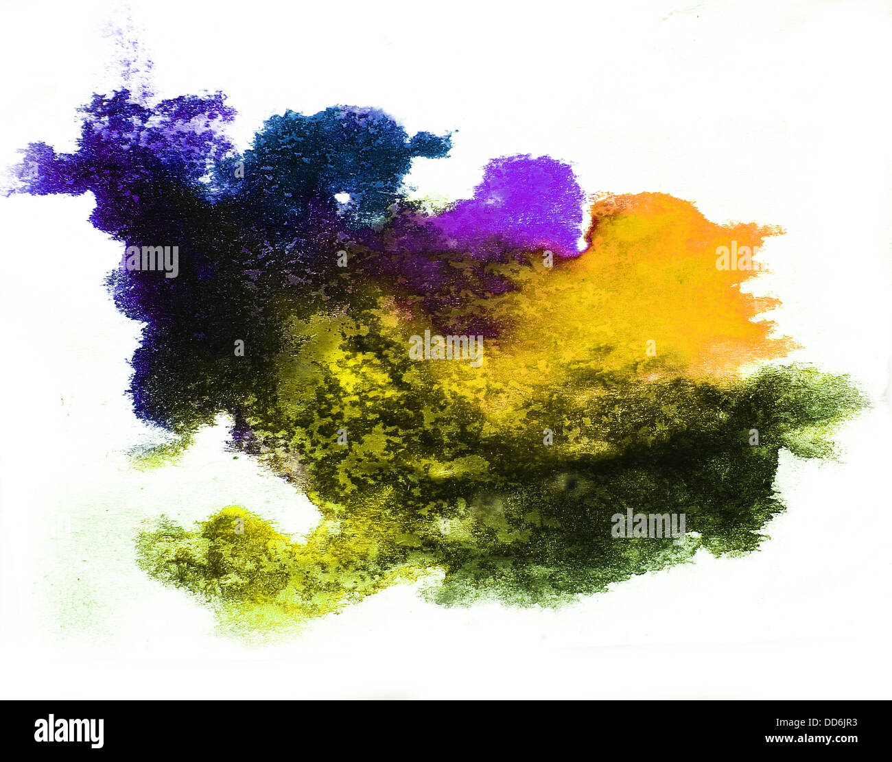 Acquerello splash giallo, viola spot isolato artigianale di sfondo colorato annotazione inchiostro su carta Foto Stock Acquerello splash giallo, viola spot isolato artigianale di sfondo colorato annotazione inchiostro su carta Foto Stock