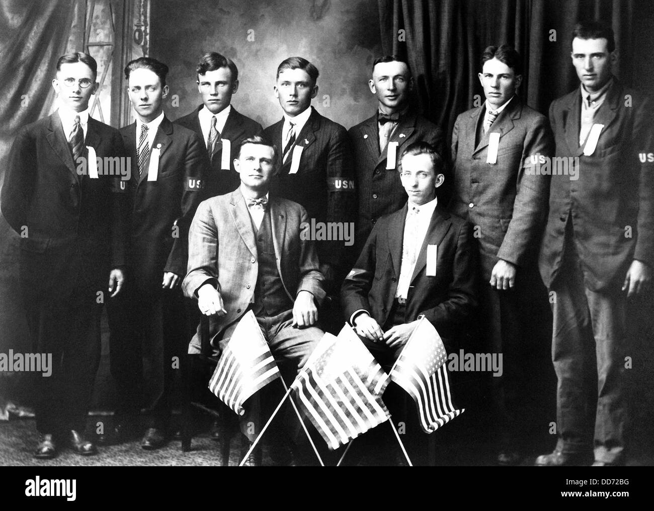 La prima guerra mondiale il Nebraska draftees prima di notificare la concessione di Camp, Illinois, per la formazione di base. Guerra mondiale I. Sett. 5, 1918. Foto Stock