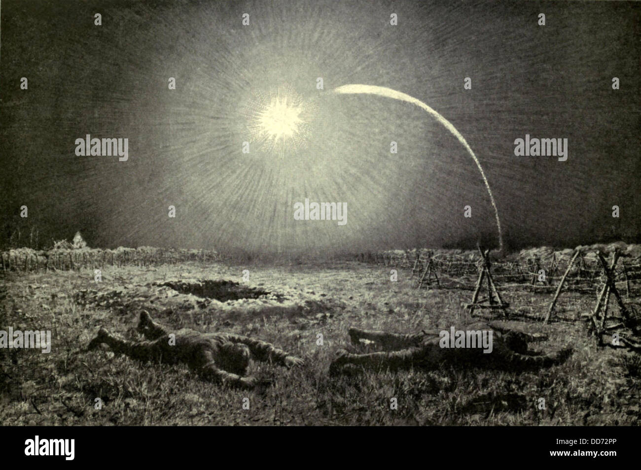 Guerra mondiale 1. Entrambi i lati lanciato razzi di segnalazione tra le  trincee ad intervalli regolari per illuminare "terra di nessuno" per  rilevare Foto stock - Alamy