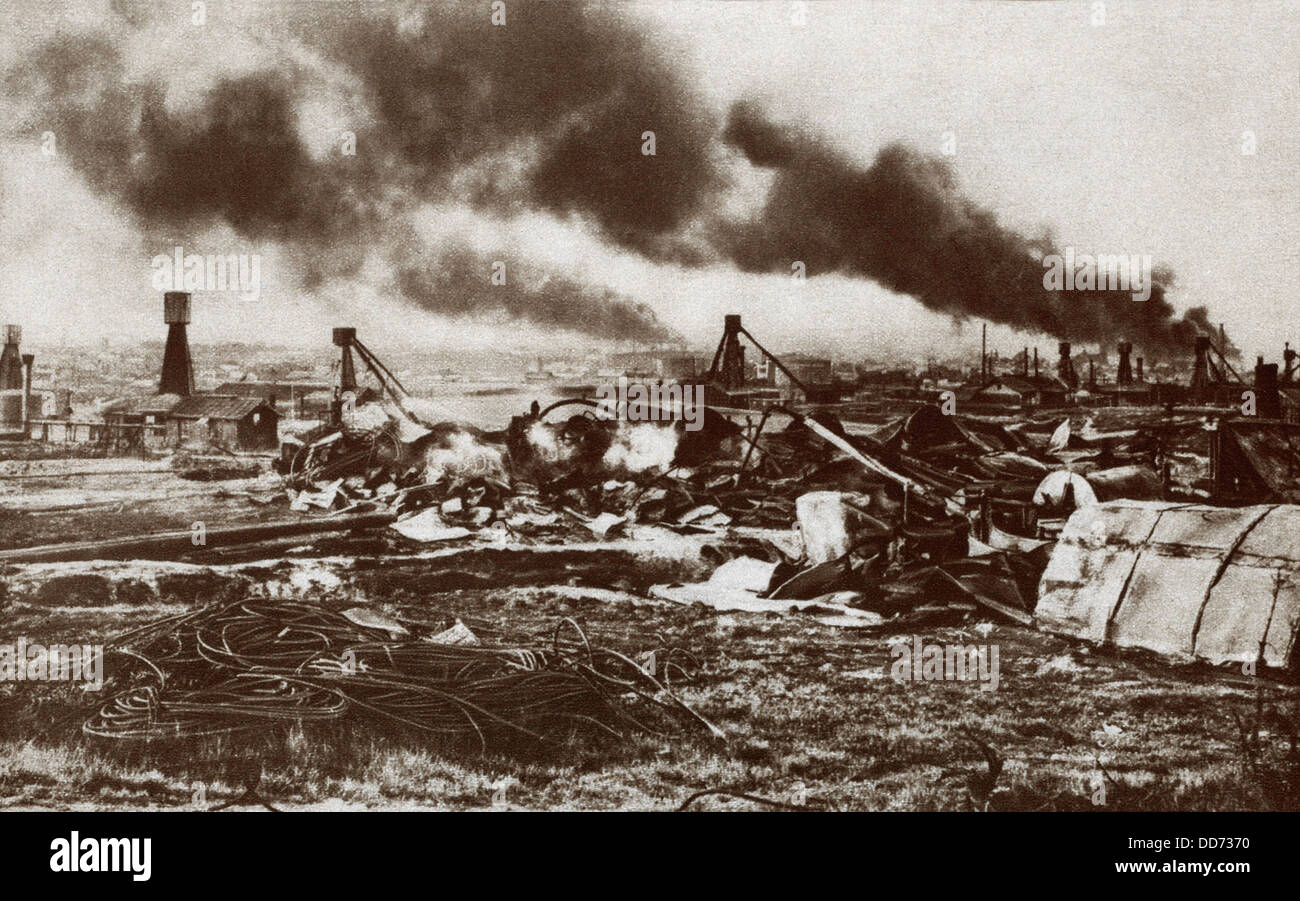 Guerra mondiale 1. Distruzione di russo dei giacimenti di petrolio a Boguslav in oriente la Galizia. Ca. 1914-15. Foto Stock