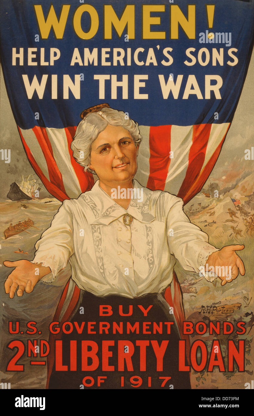 Guerra Mondiale 1 poster per il secondo prestito Liberty del 1917. Manifesto dice, "Donne! Aiutare l'America i figli di vincere la guerra--Buy U.S. Il governo Foto Stock