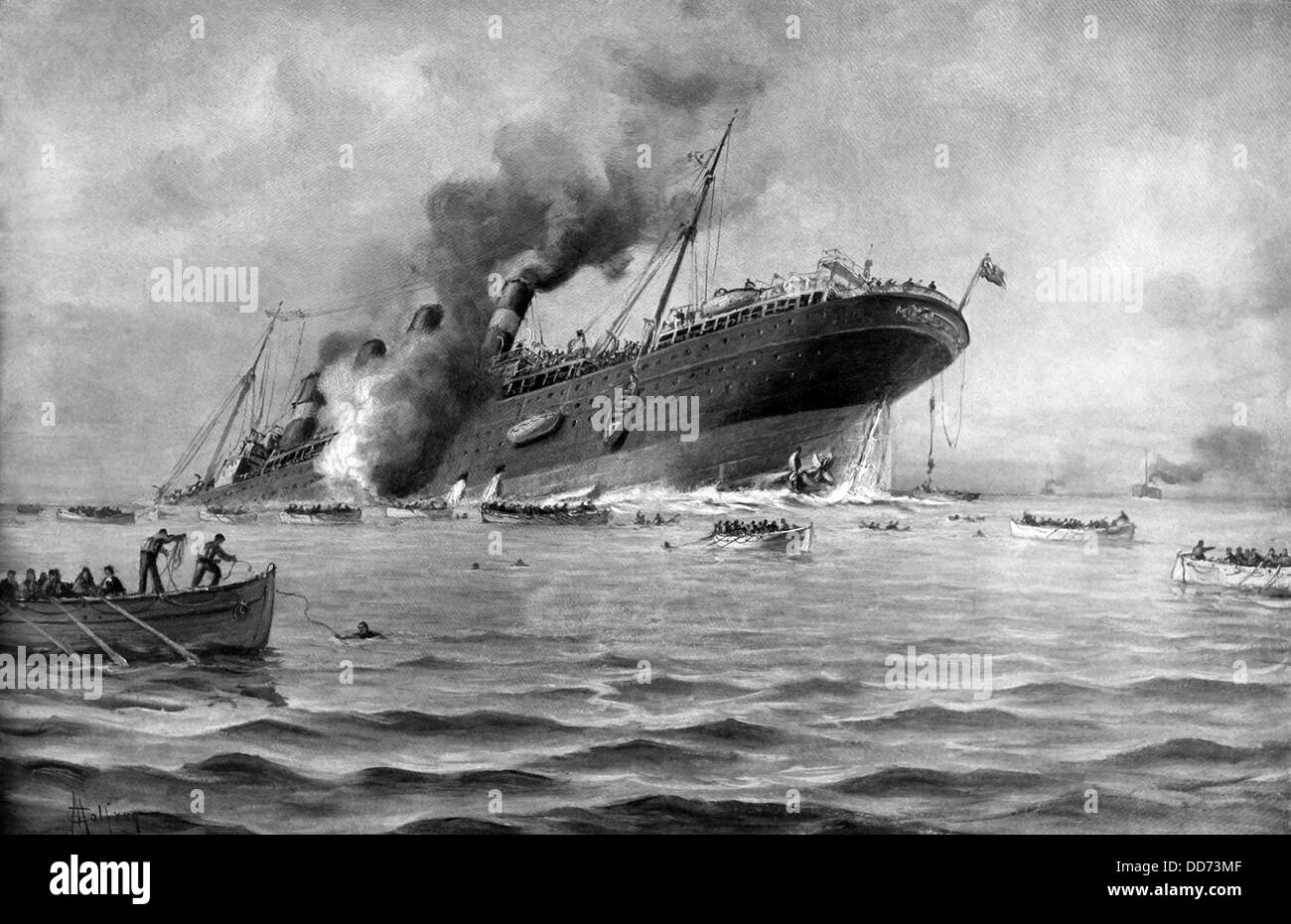 RMS Lusitania silurato da un sommergibile tedesco il 7 maggio 1915. (BSLOC 2012 4 98) Foto Stock
