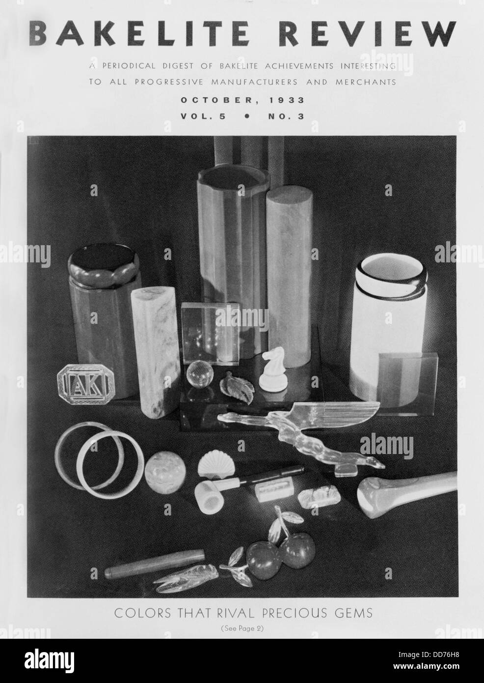 Ottobre 1933 Rilascio di 'Bakelite Review', circa uno dei sintetici prima materia plastica. Sviluppato dal chimico belga Leo Baekeland Foto Stock