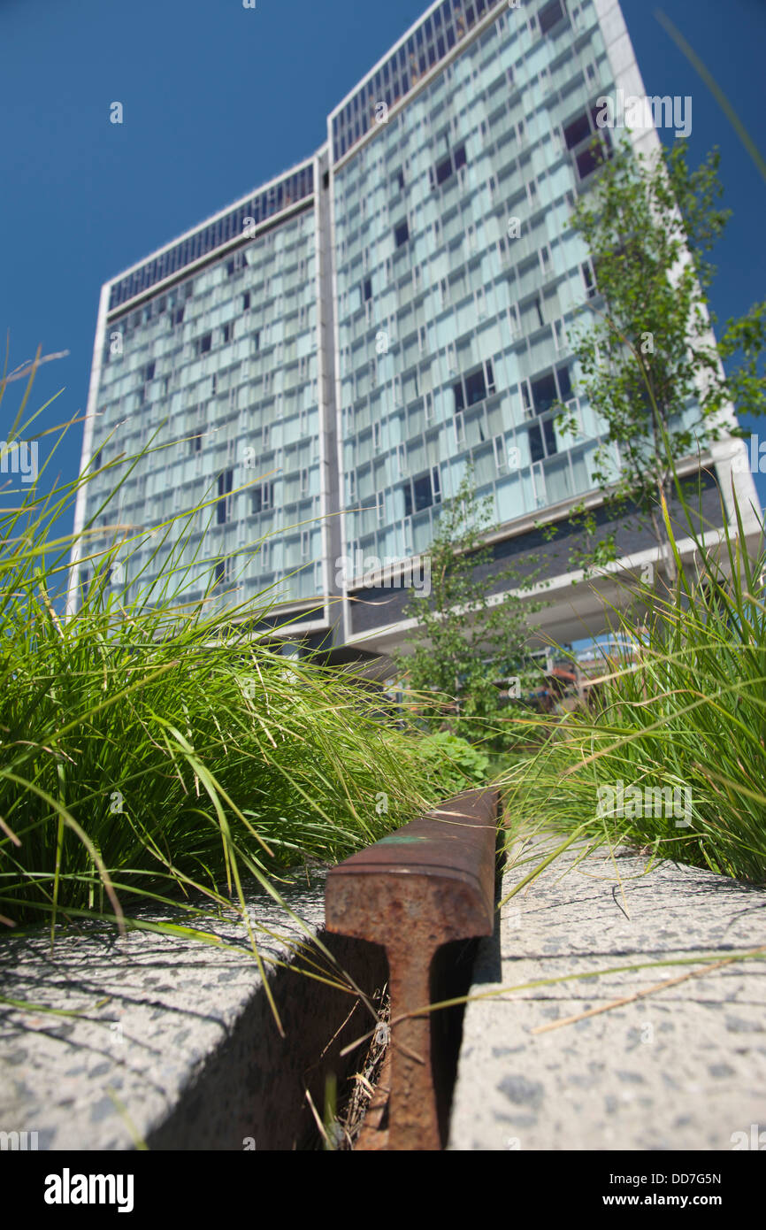 STANDARD HOTEL edificio alta linea parco elevata CHELSEA MANHATTAN NEW YORK CITY USA Foto Stock