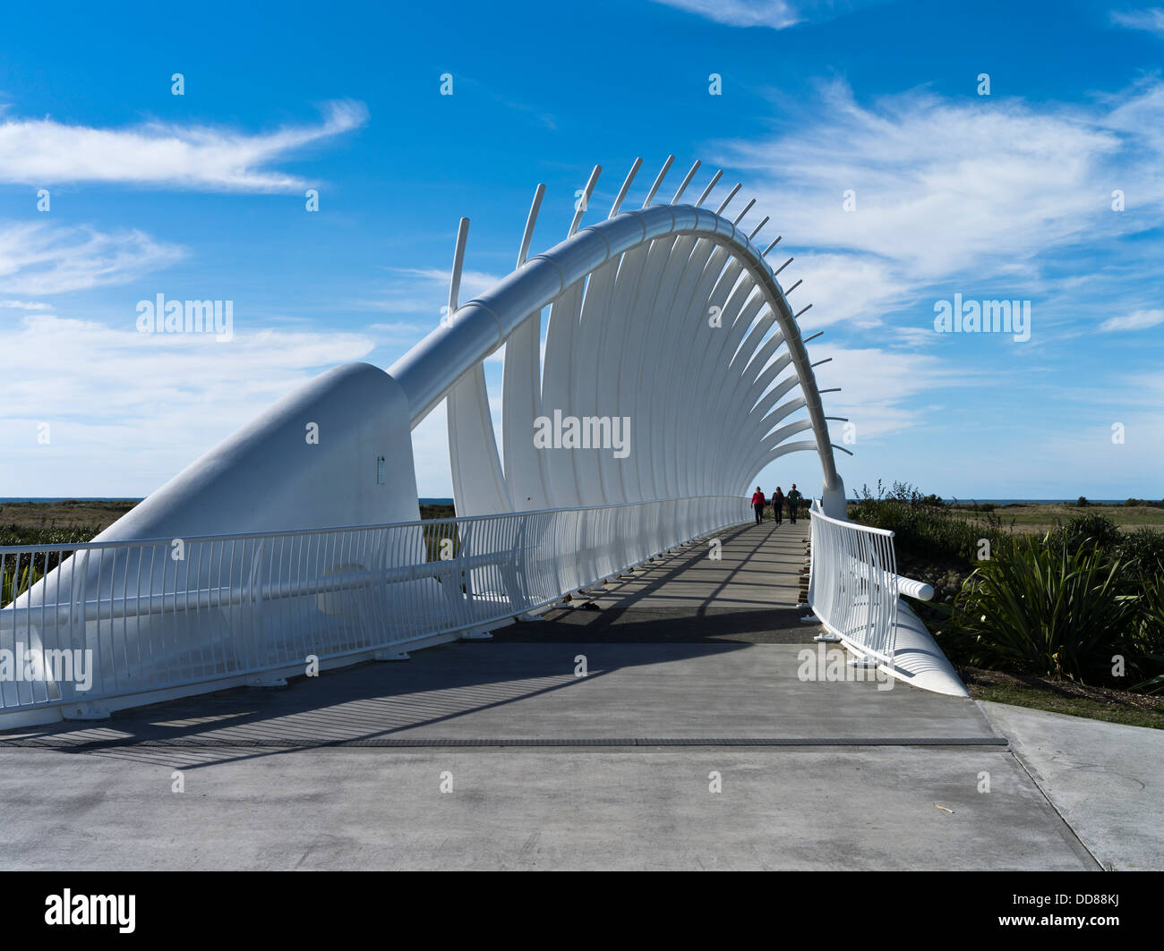 Dh di New Plymouth TARANAKI Popolo della Nuova Zelanda Waiwhakaiho fiume Rewa Te Rewa ponte passeggiata costiera sentiero percorso Foto Stock