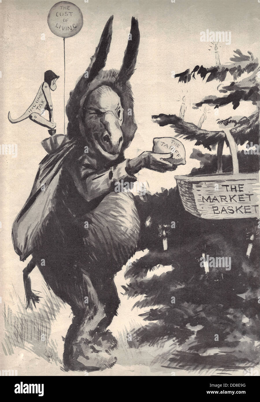 I Democratici Babbo Natale riempie il vuoto market basket - politico cartoon 1913 Foto Stock