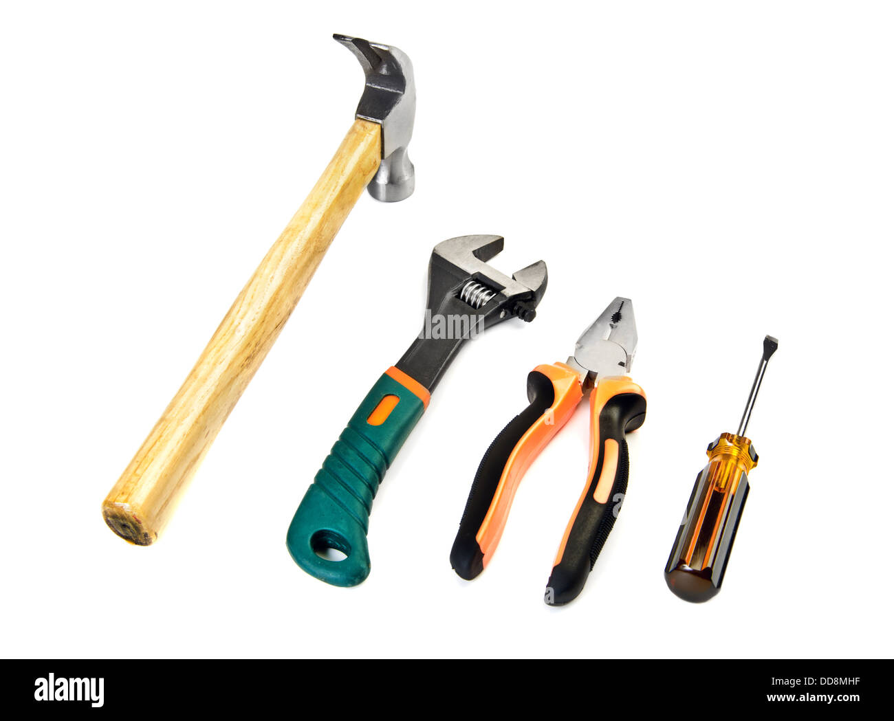 Martello,cacciavite, chiave e pinze set di strumenti di lavoro Foto Stock