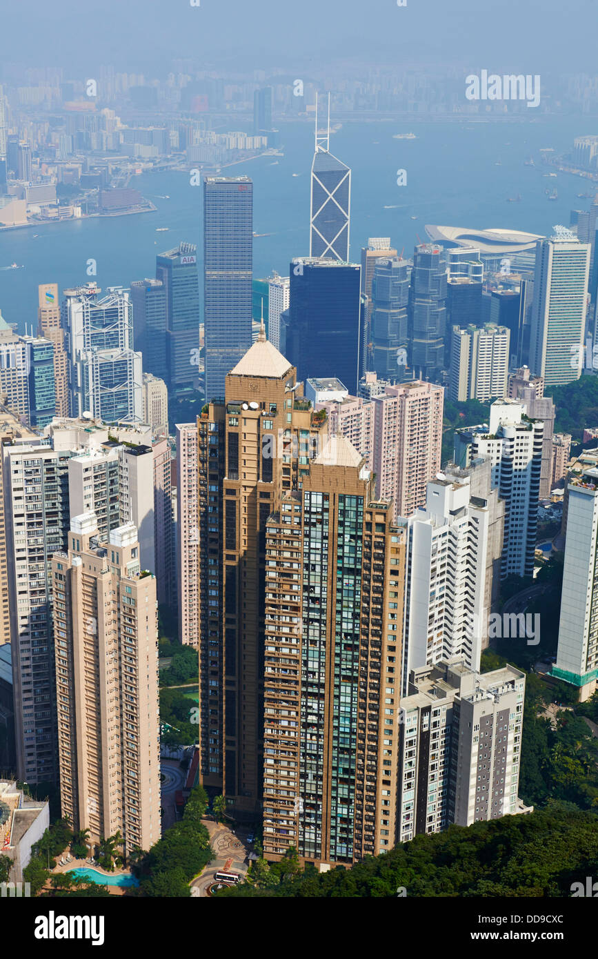 Cina, Hong Kong, cityscape da Victoria Peak Foto Stock