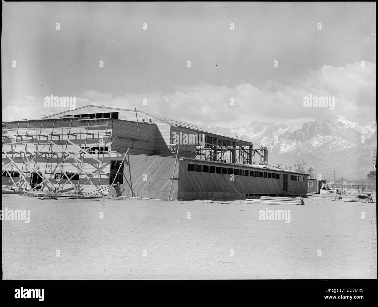 L'auditorium del Manzanar Relocation Center in California, che servì come luogo di ritrovo centrale per gli internati durante la seconda guerra mondiale Foto Stock