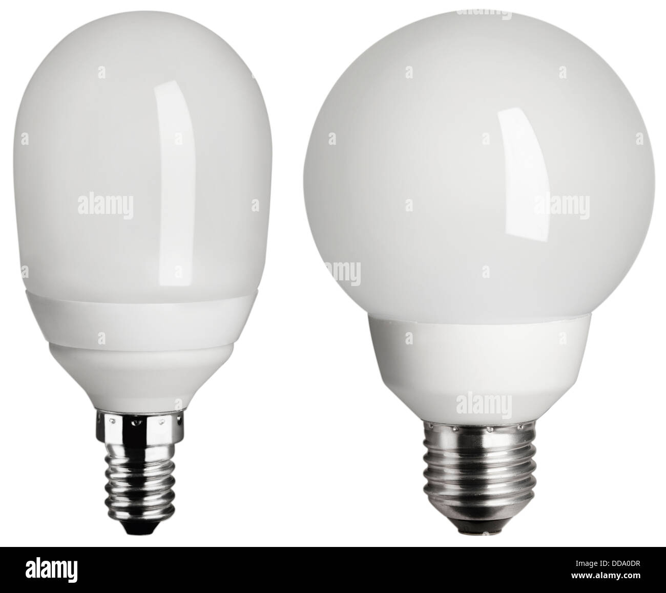 Efficiente dal punto di vista energetico lampadine contro uno sfondo bianco, close up Foto Stock