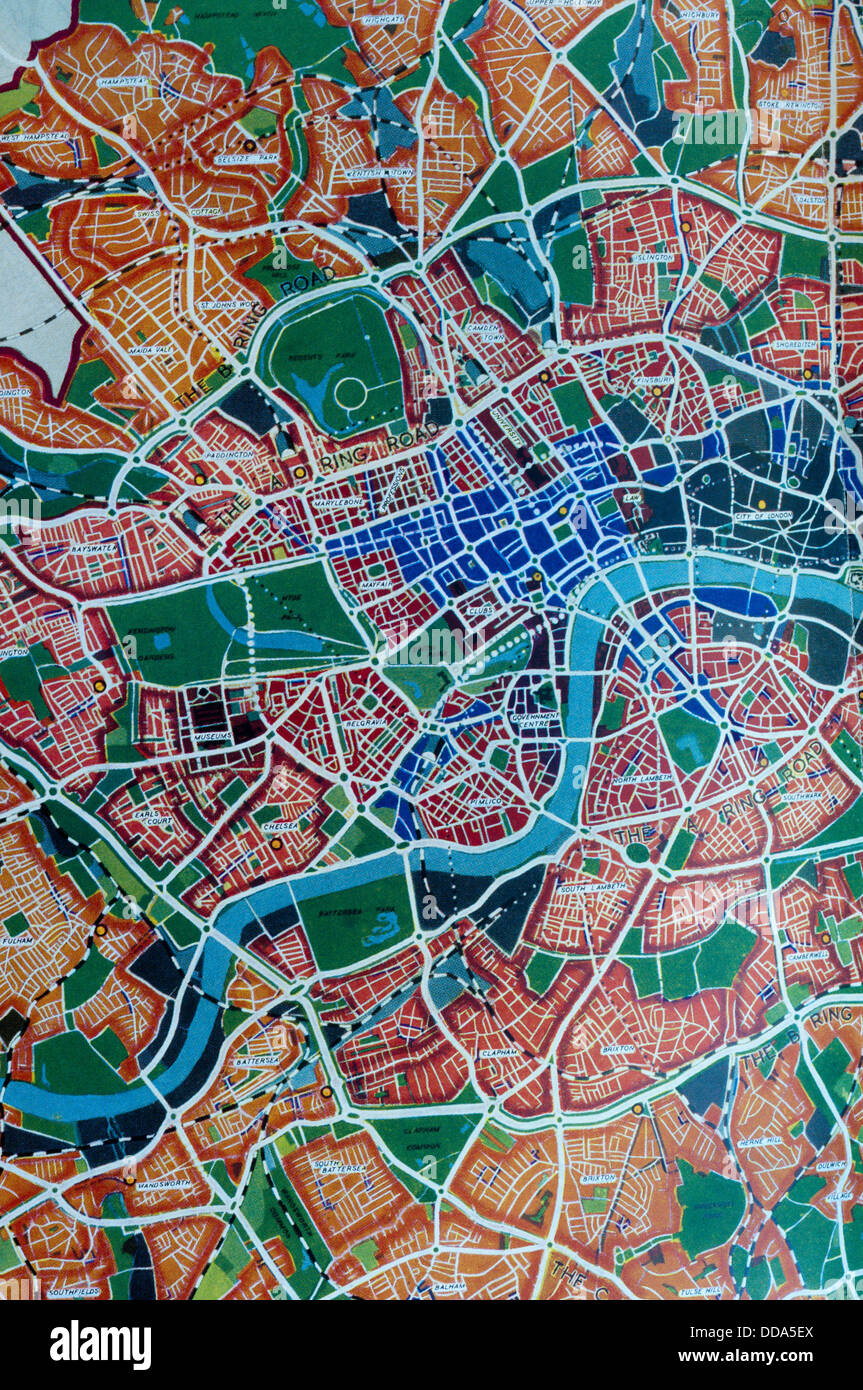 Un dettaglio di una mappa nel 1943 County of London piano da Abercrombie e Forshaw. Foto Stock