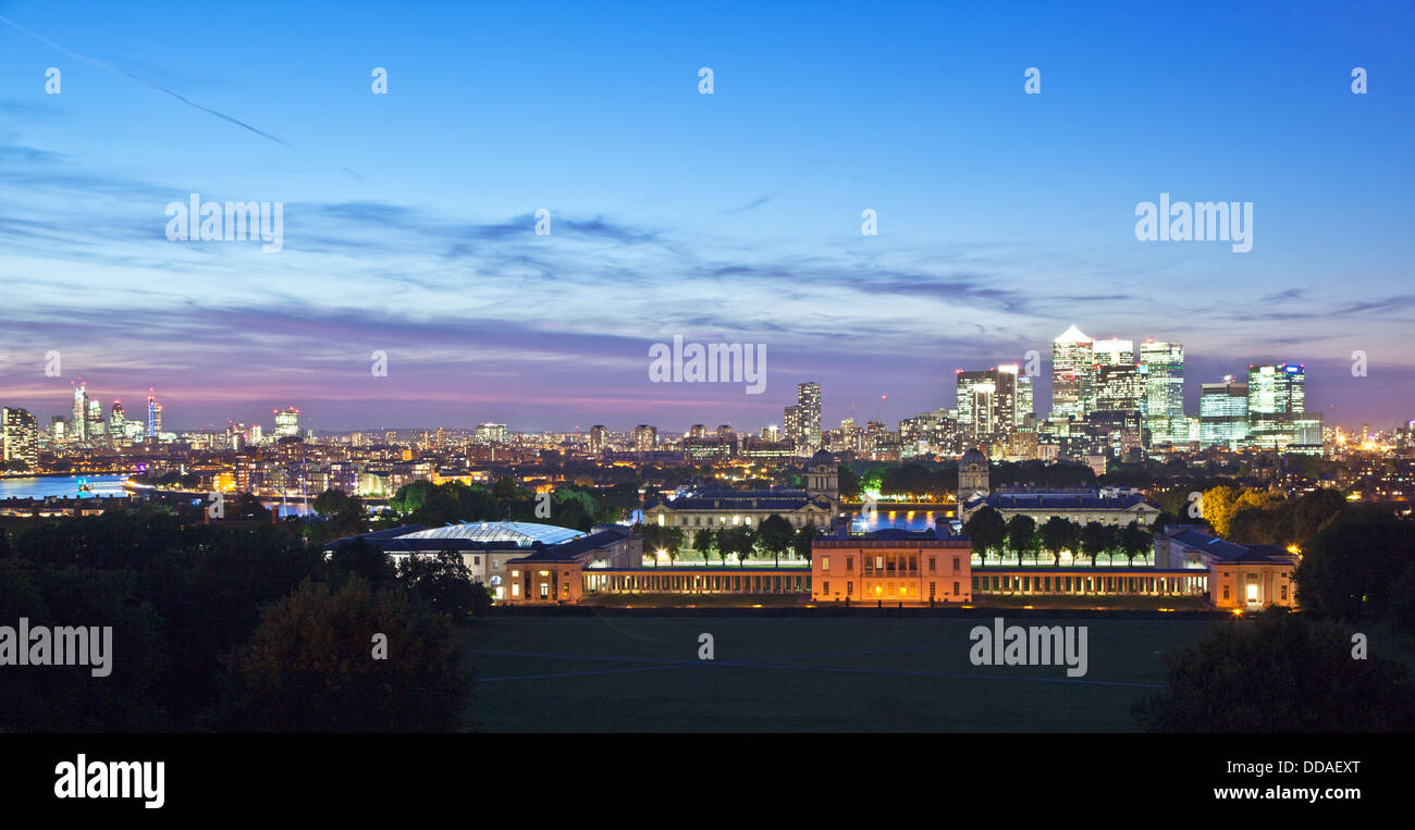 Canary Wharf da Greenwich London REGNO UNITO Foto Stock