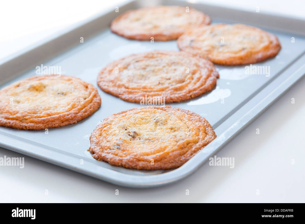 Pane appena sfornato, biscotti fatti in casa sul vassoio Foto Stock