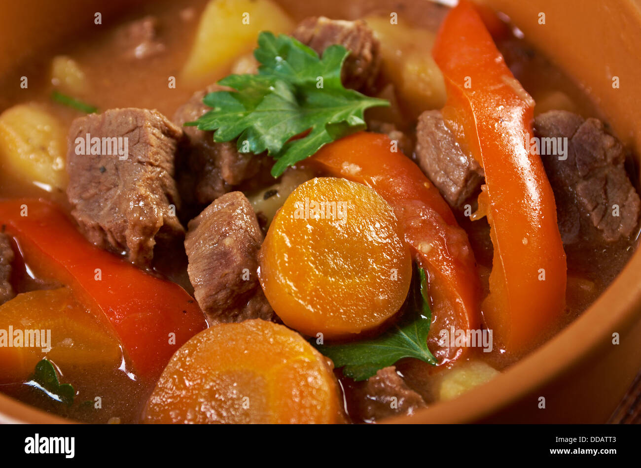 Stufato irlandese farm-style con tenera carne di agnello e patate e verdura Foto Stock