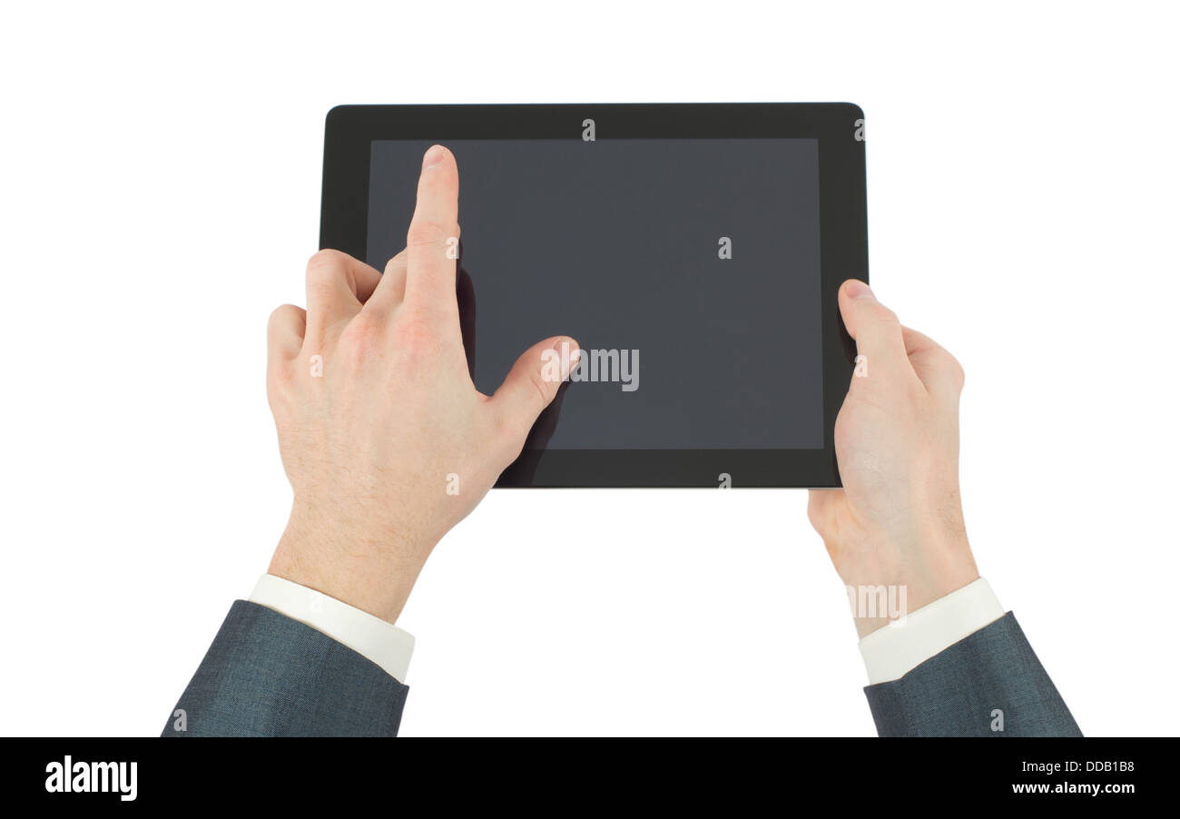 Mani con computer tablet Foto Stock