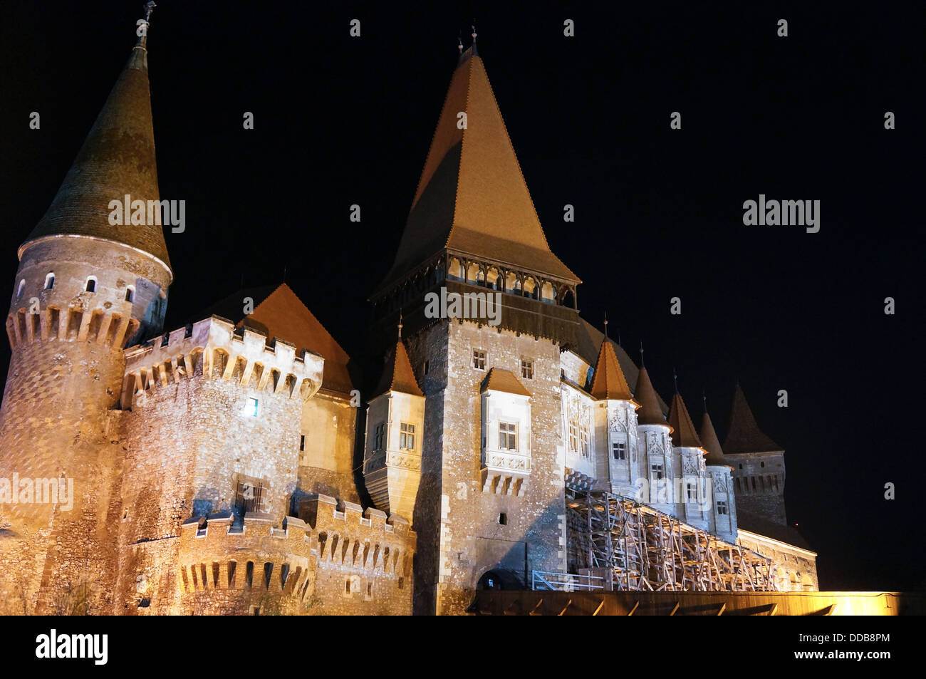 Vista esterna del Corvin castello di Hunedoara in Romania Foto Stock
