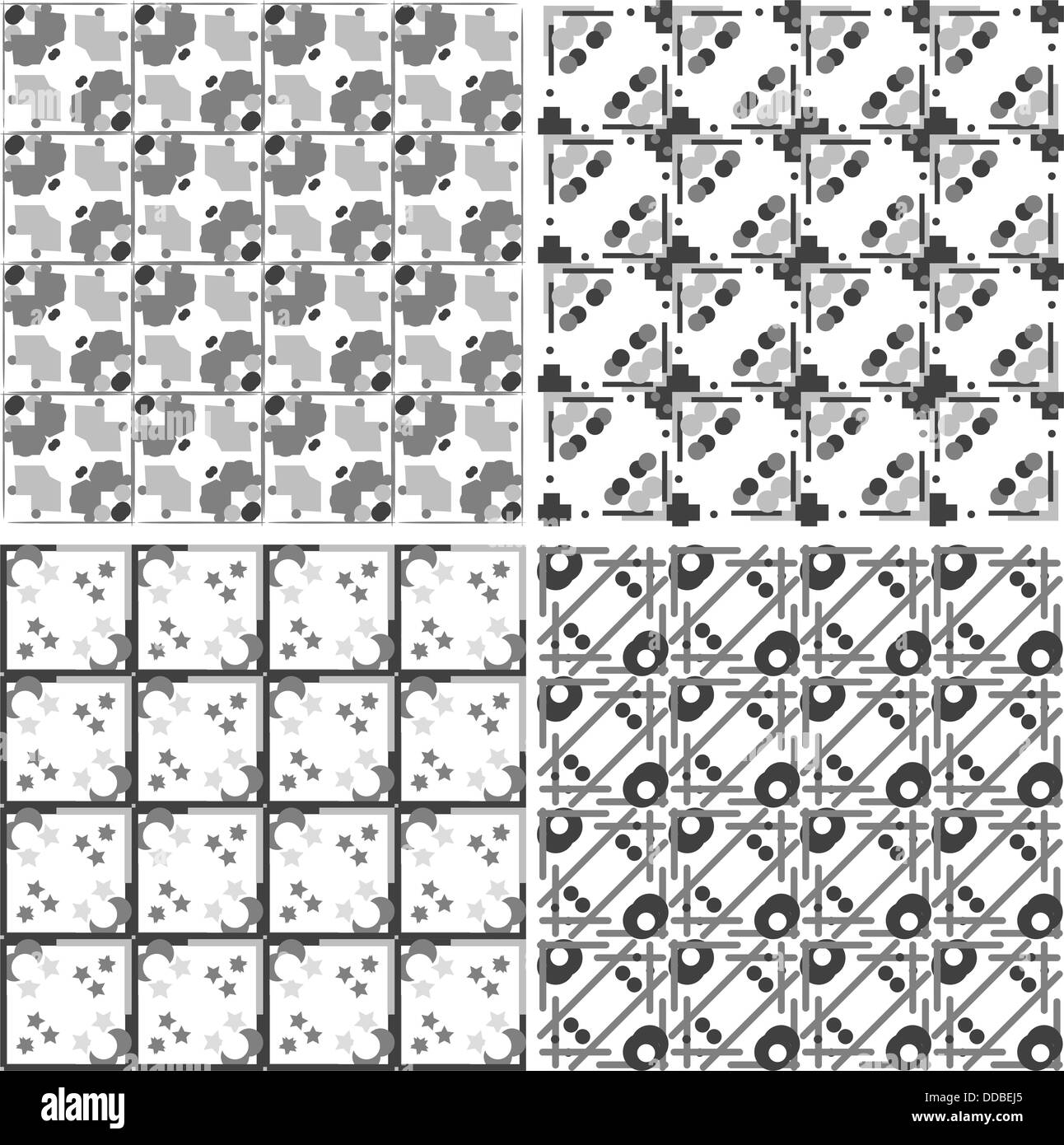 Set di monocromatica geometrica classici modelli senza giunture. Tradizionale raccolta di sfondi Foto Stock