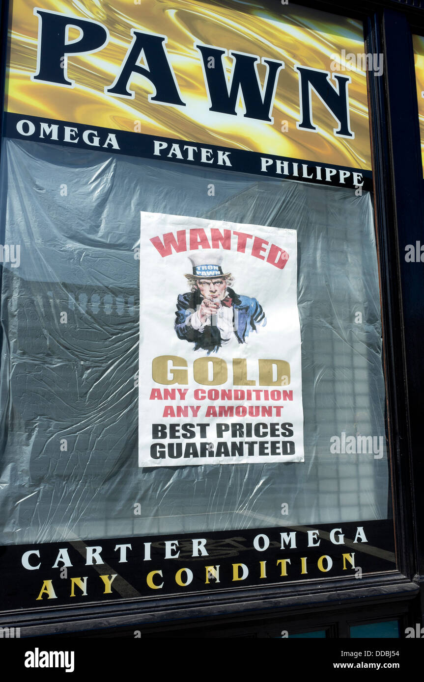 Un poster in una pedina di Glasgow vetrina Scotland Regno Unito Foto Stock