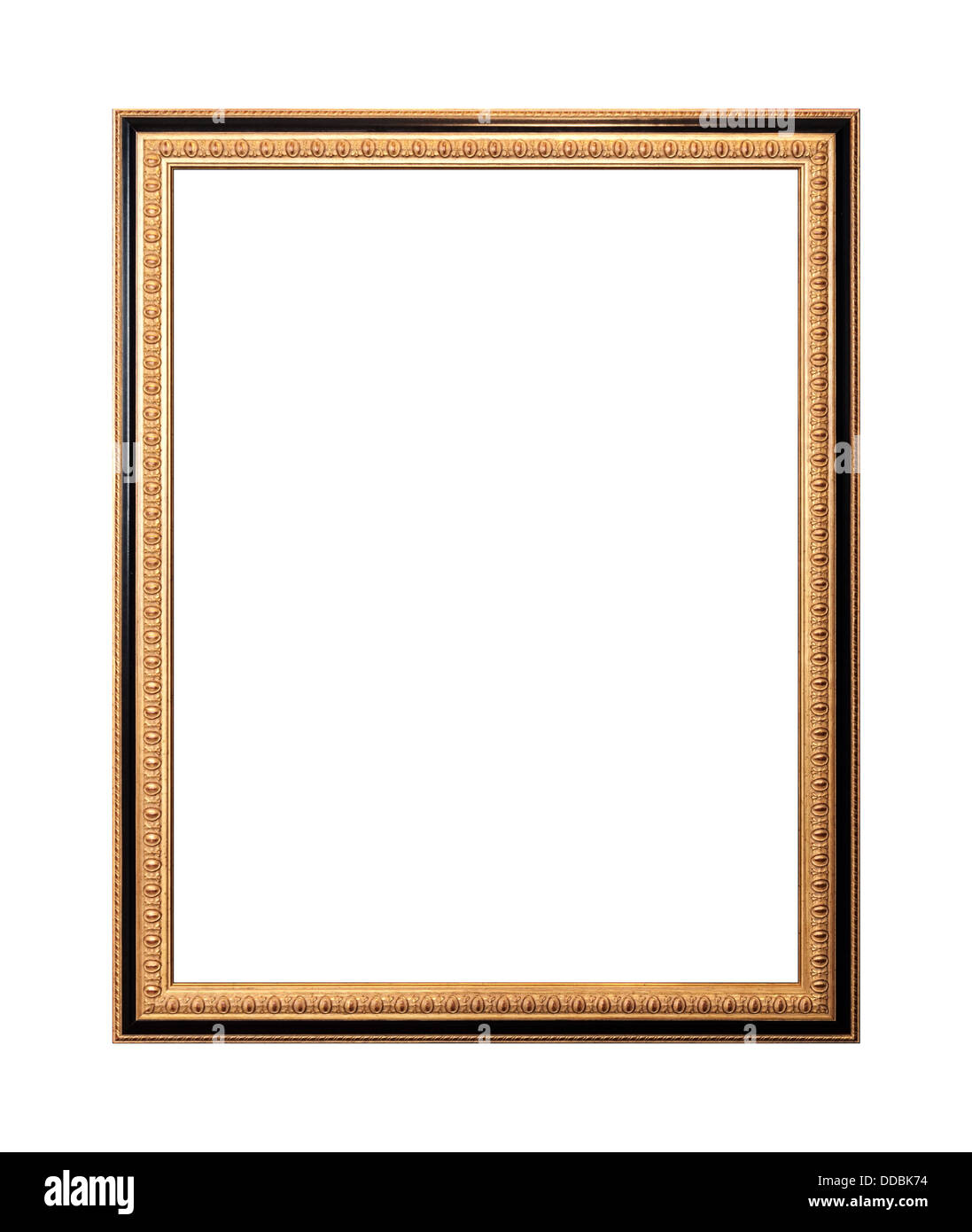 Svuotare il telaio in legno dipinto con oro e nero vernice isolato su bianco Foto Stock