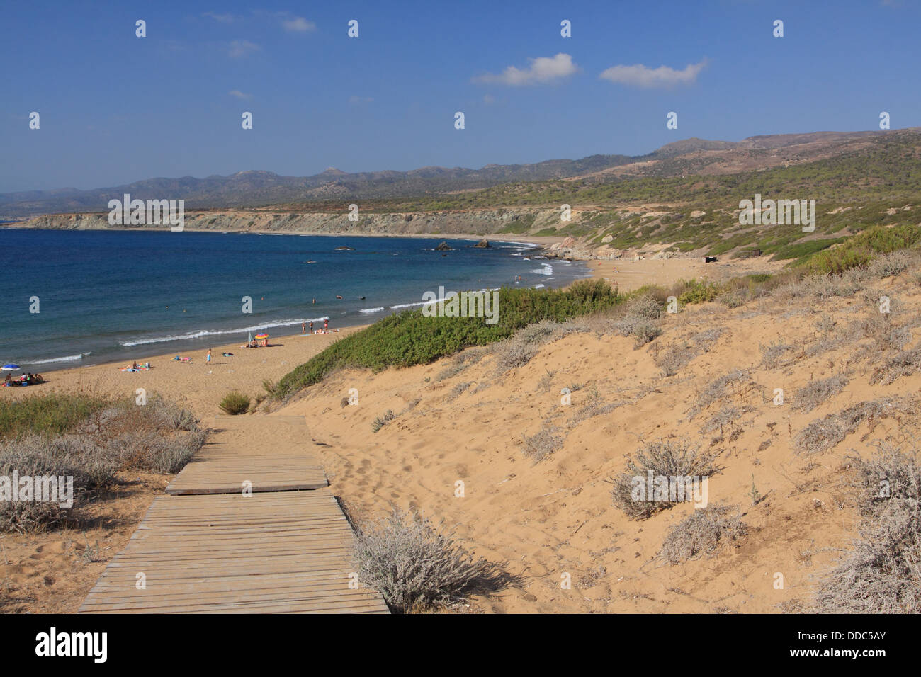 Lara Bay beach, metà estate vista sulla penisola di Akamas, Cipro Foto Stock
