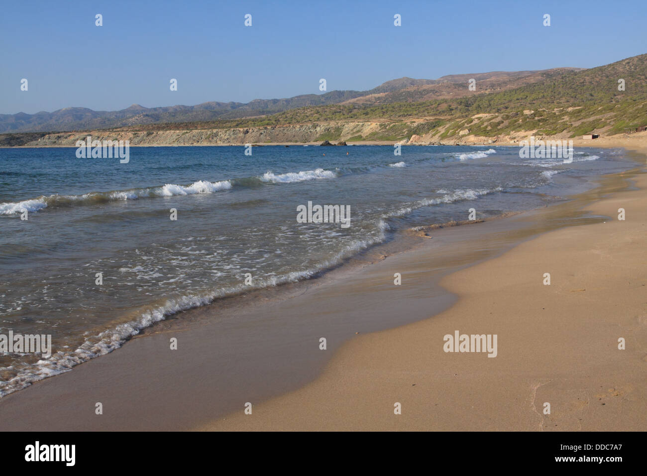 Lara Bay beach, metà estate vista sulla penisola di Akamas, Cipro Foto Stock